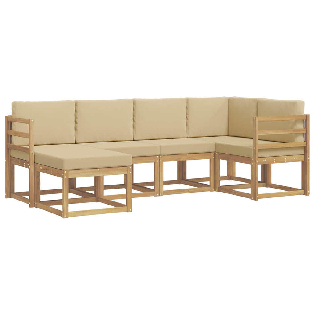 Conjunto de sofás de exterior con cojín 6 pcs y Beige Poliéster