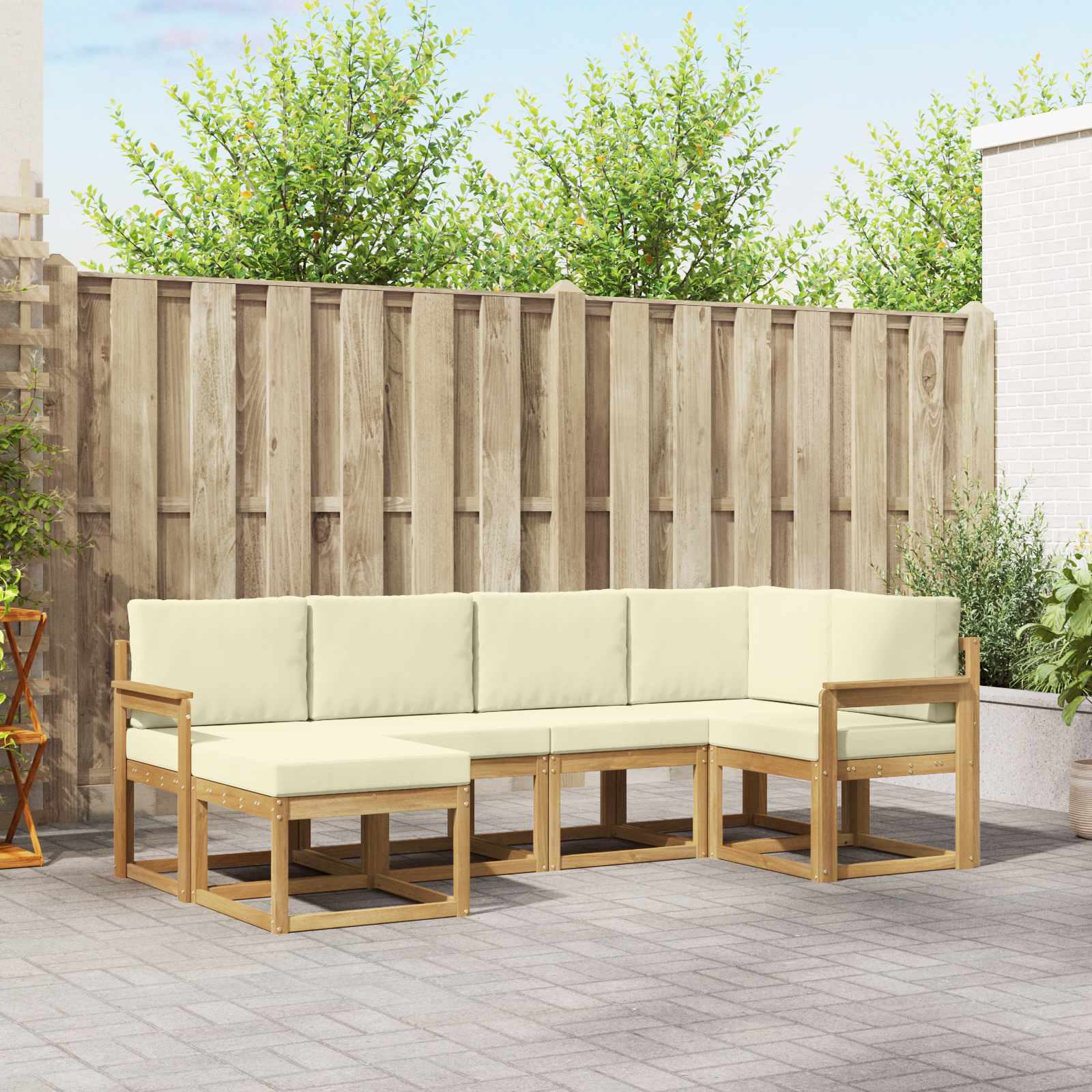 Conjunto de sofás de exterior 6 pcs Blanco y Crema Poliéster