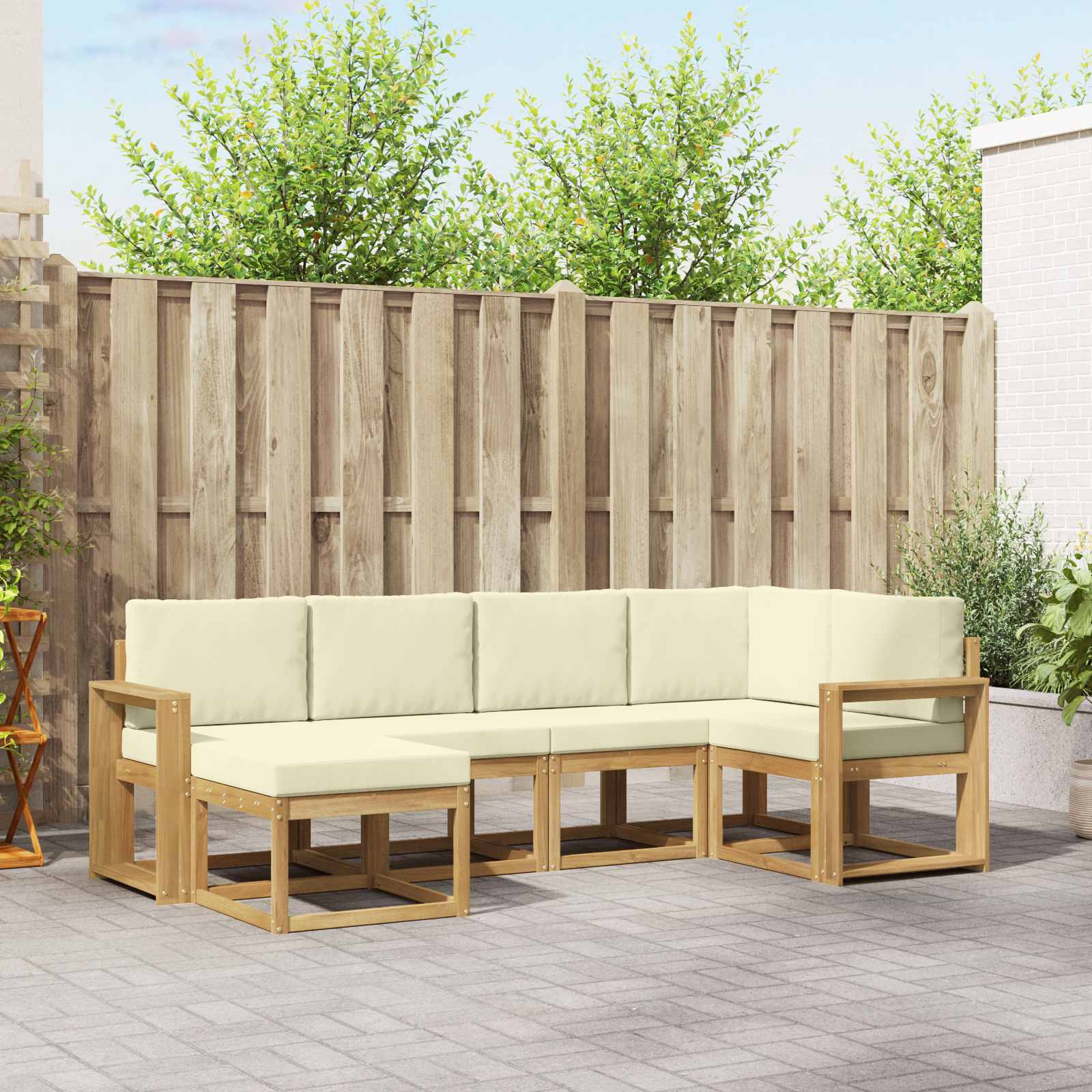 Conjunto de sofás de exterior 6 pcs Blanco y Crema Poliéster