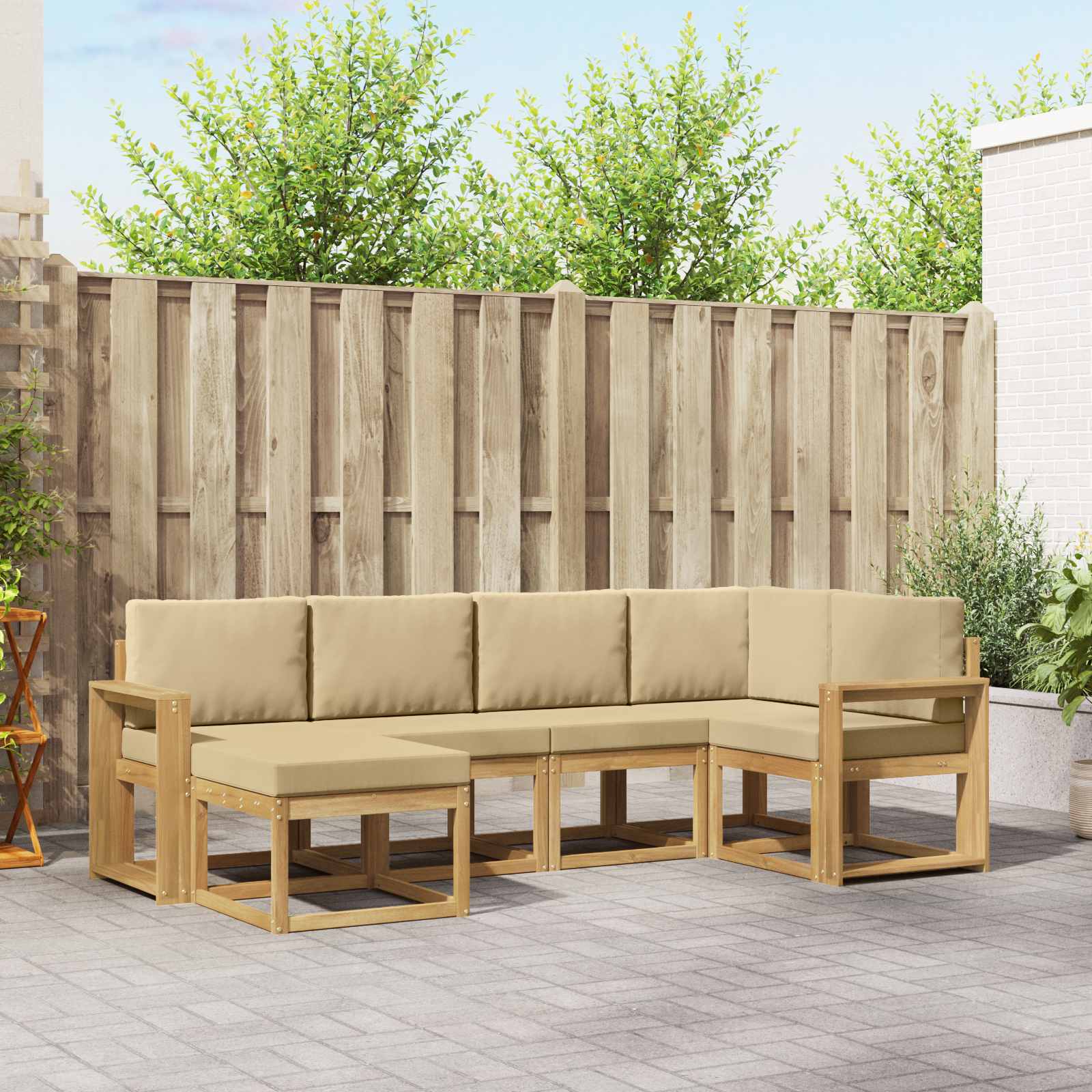 Conjunto de sofás de exterior con cojín 6 pcs y Beige Poliéster