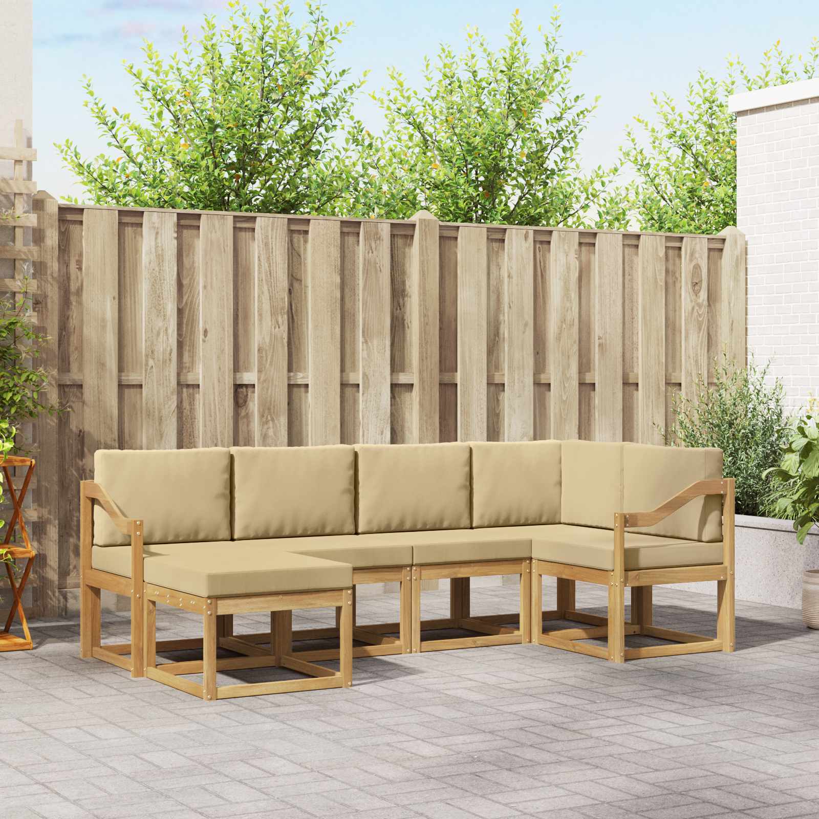 Conjunto de sofás de exterior con cojín 6 pcs y Beige Poliéster
