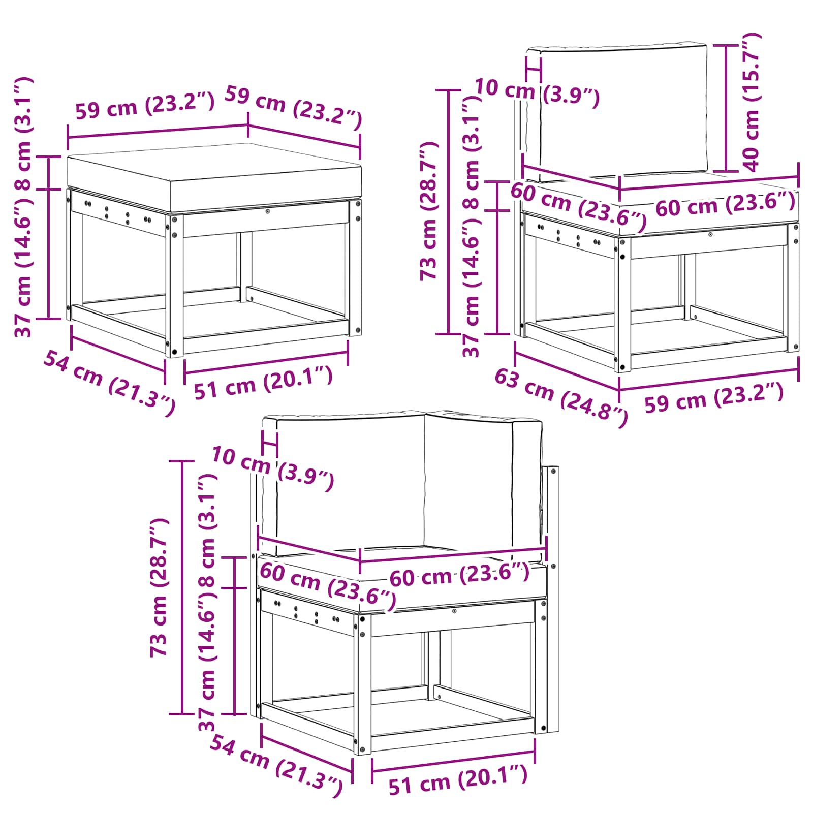 Conjunto de sofás de exterior 7 pcs Blanco y Antracita