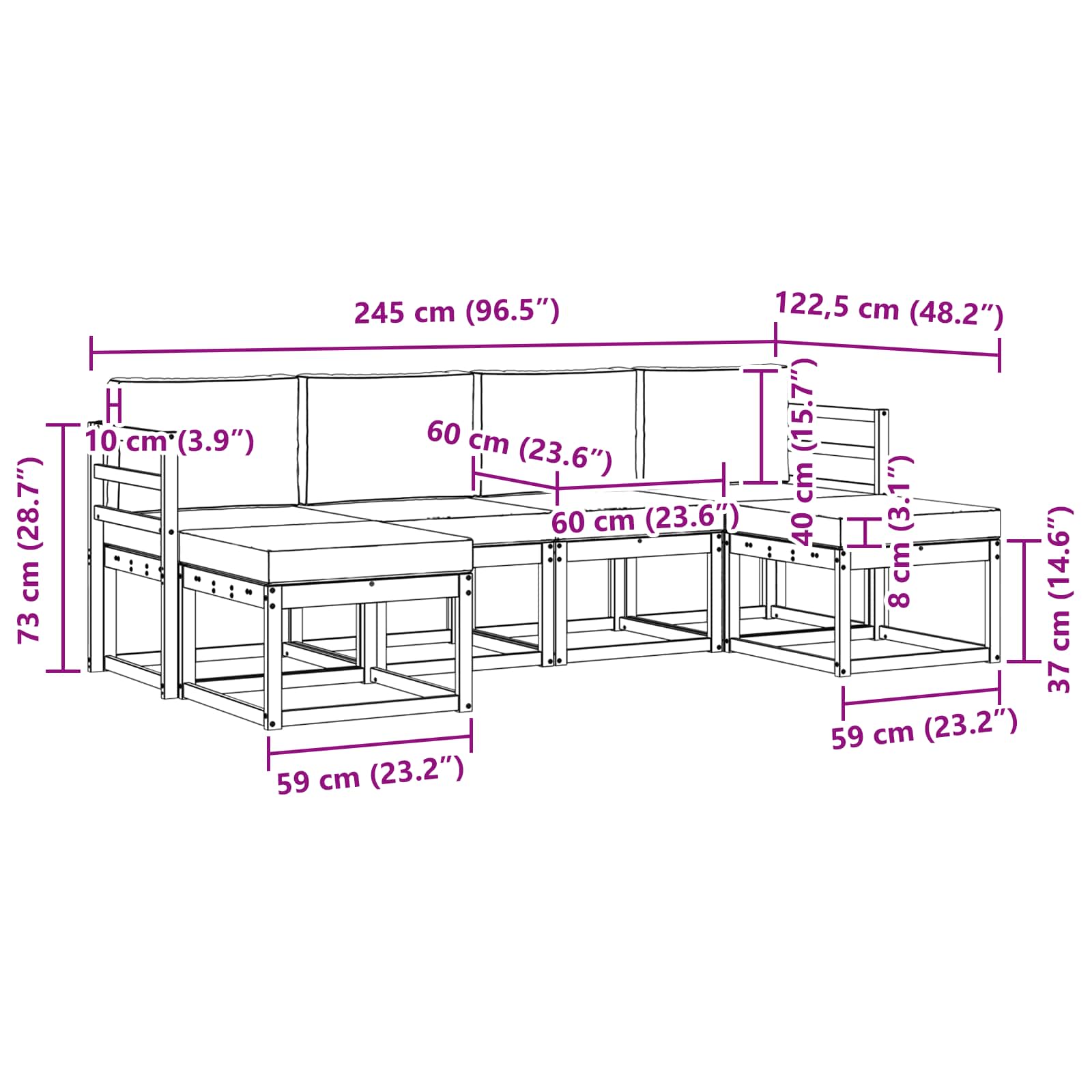 Conjunto de sofás de exterior 6 pcs Blanco y Antracita