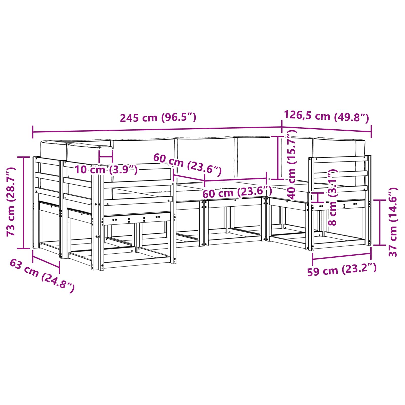 Conjunto de sofás de exterior 6 pcs Blanco y Antracita