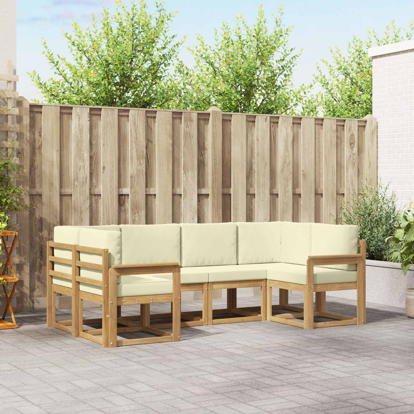 Conjunto de sofás de exterior con cojín 6 pcs Blanco y Crema