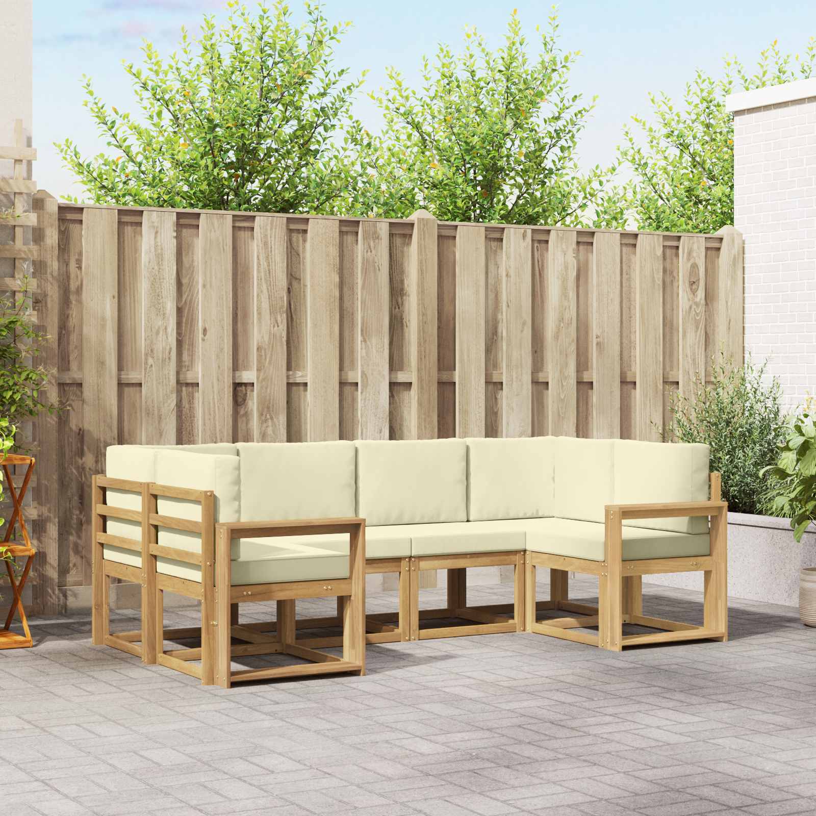 Conjunto de sofás de exterior con cojín 6 pcs Blanco y Crema