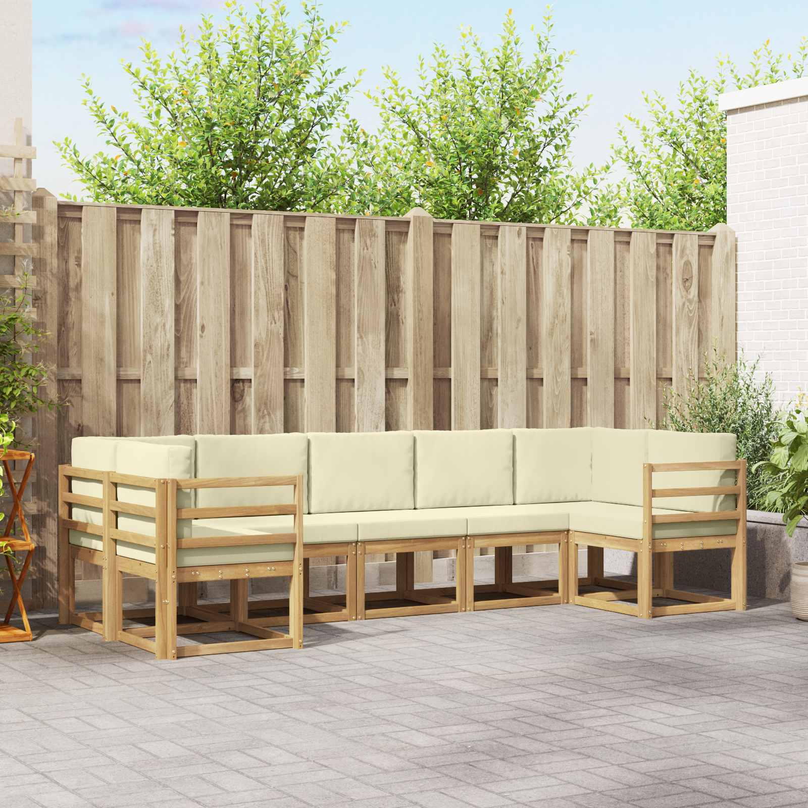 Conjunto de sofás de exterior 7 pcs Natural y Gris Claro