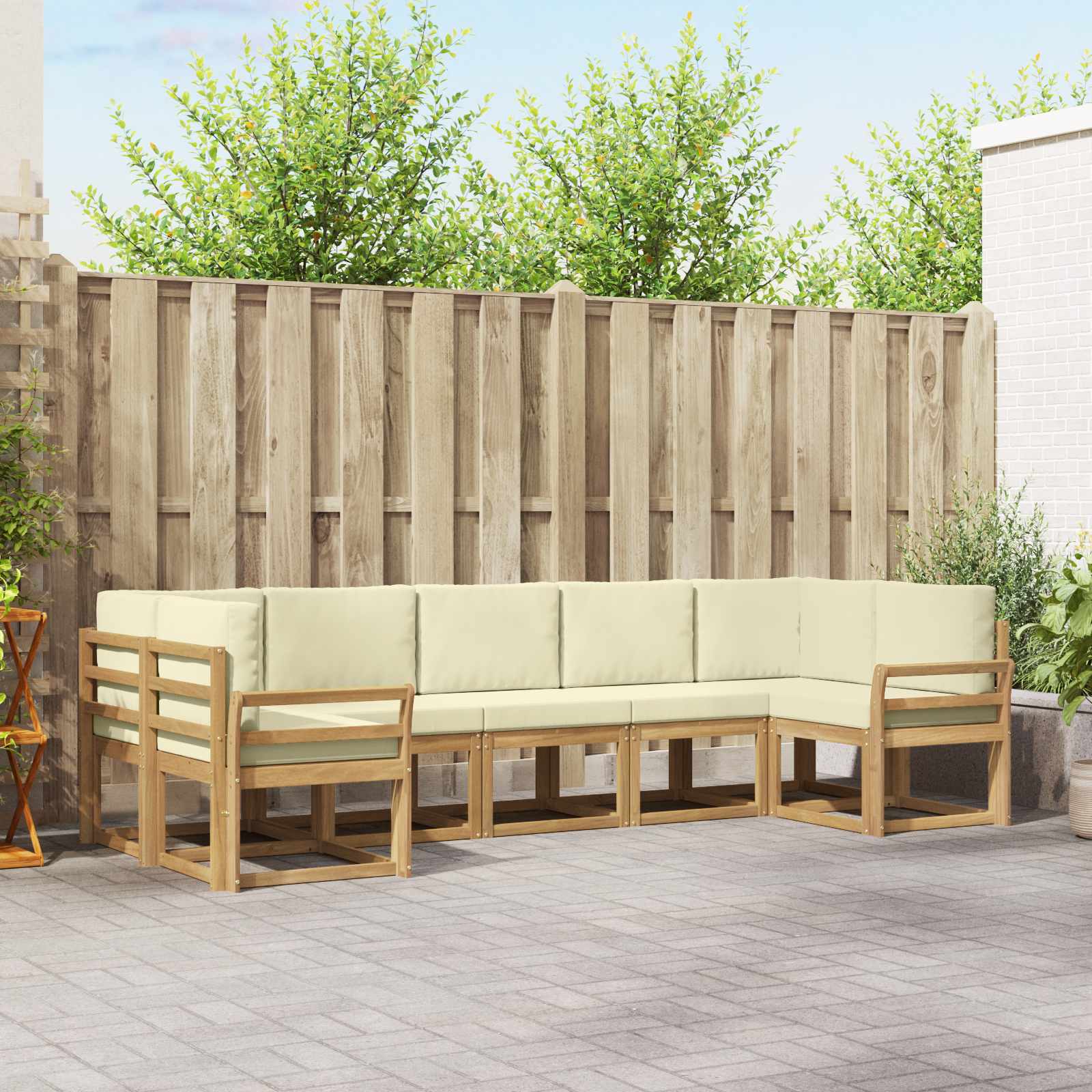 Conjunto de sofás de exterior 7 pcs Natural y Gris Claro