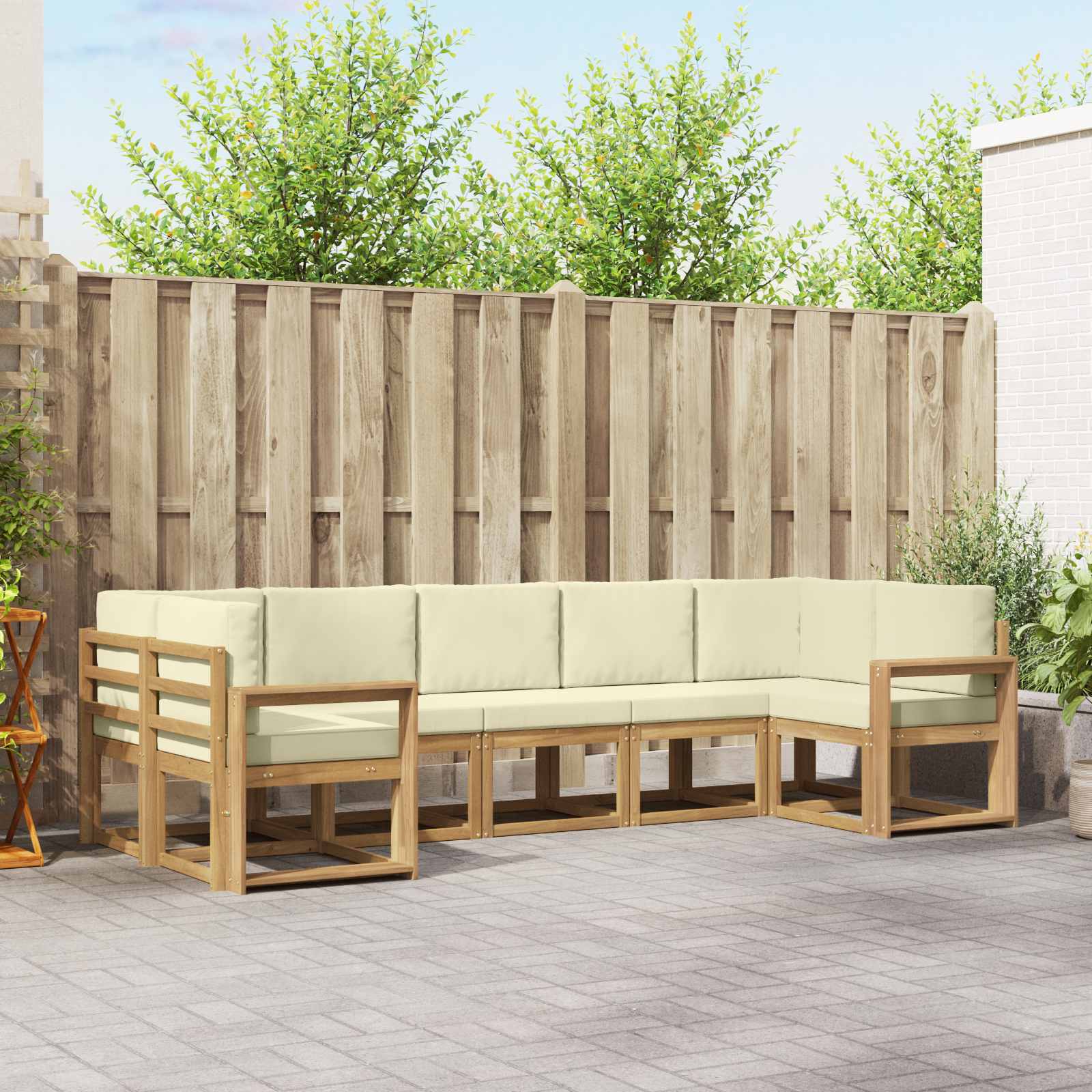 Conjunto de sofás de exterior 7 pcs Natural y Gris Claro