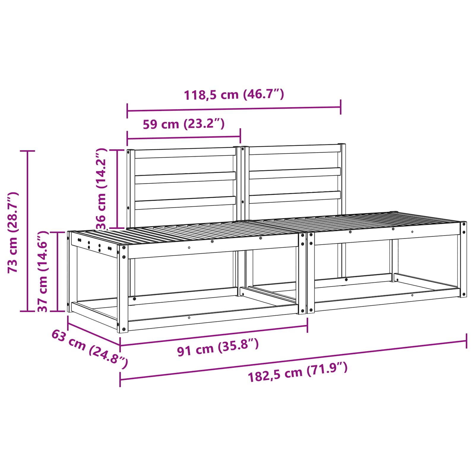 Conjunto de sofás de exterior 2 pcs Blanco 182,5 x 63 x 73 cm