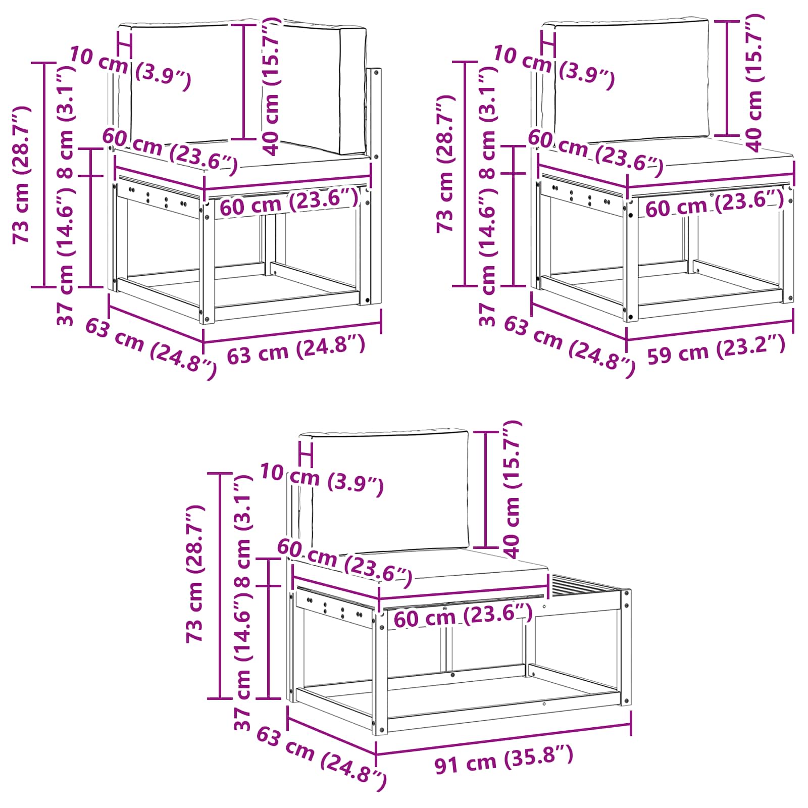 Conjunto de sofás de exterior 3 Pieza Blanco y Antracita
