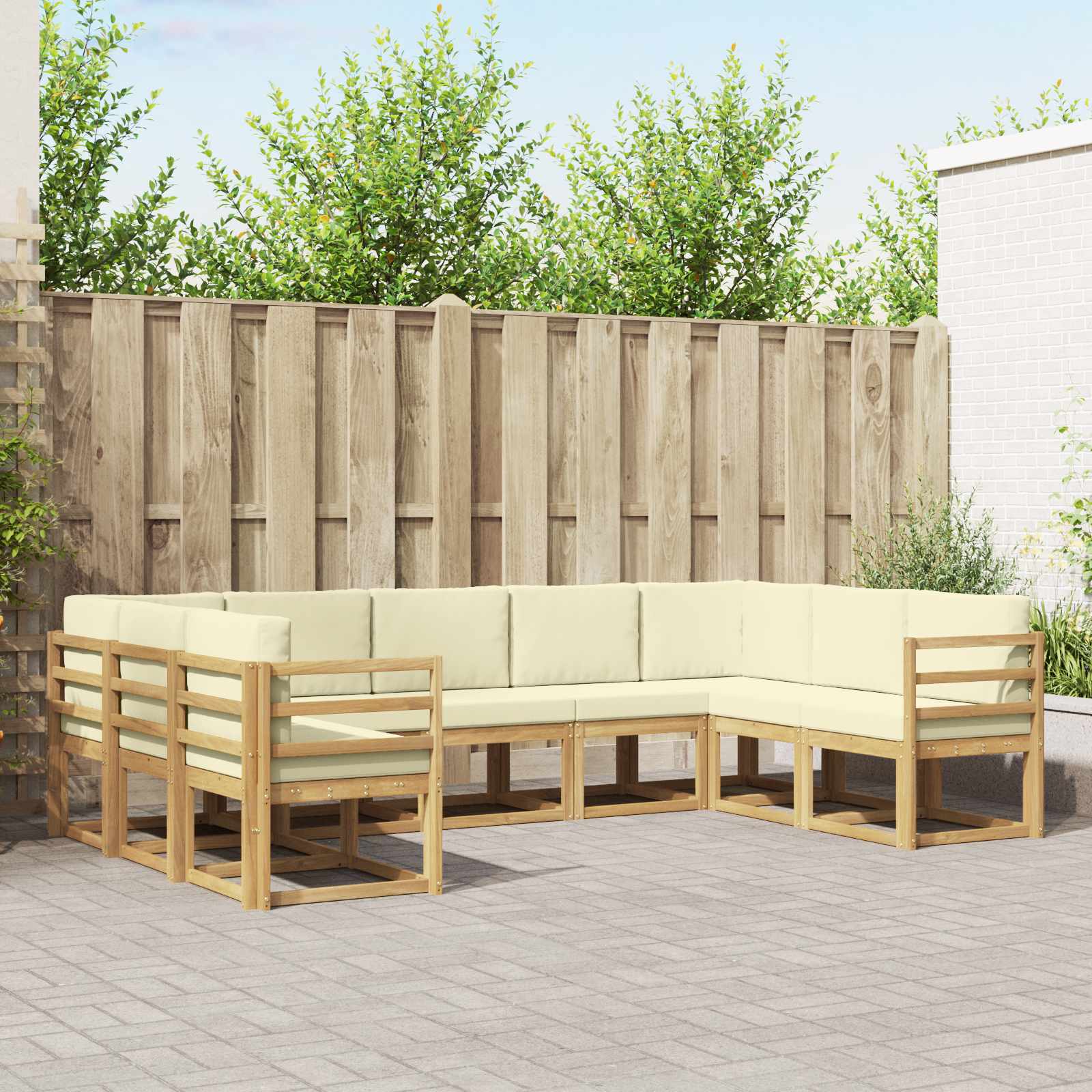 Conjunto de sofás de exterior con cojín 5 pcs Natural y Beige