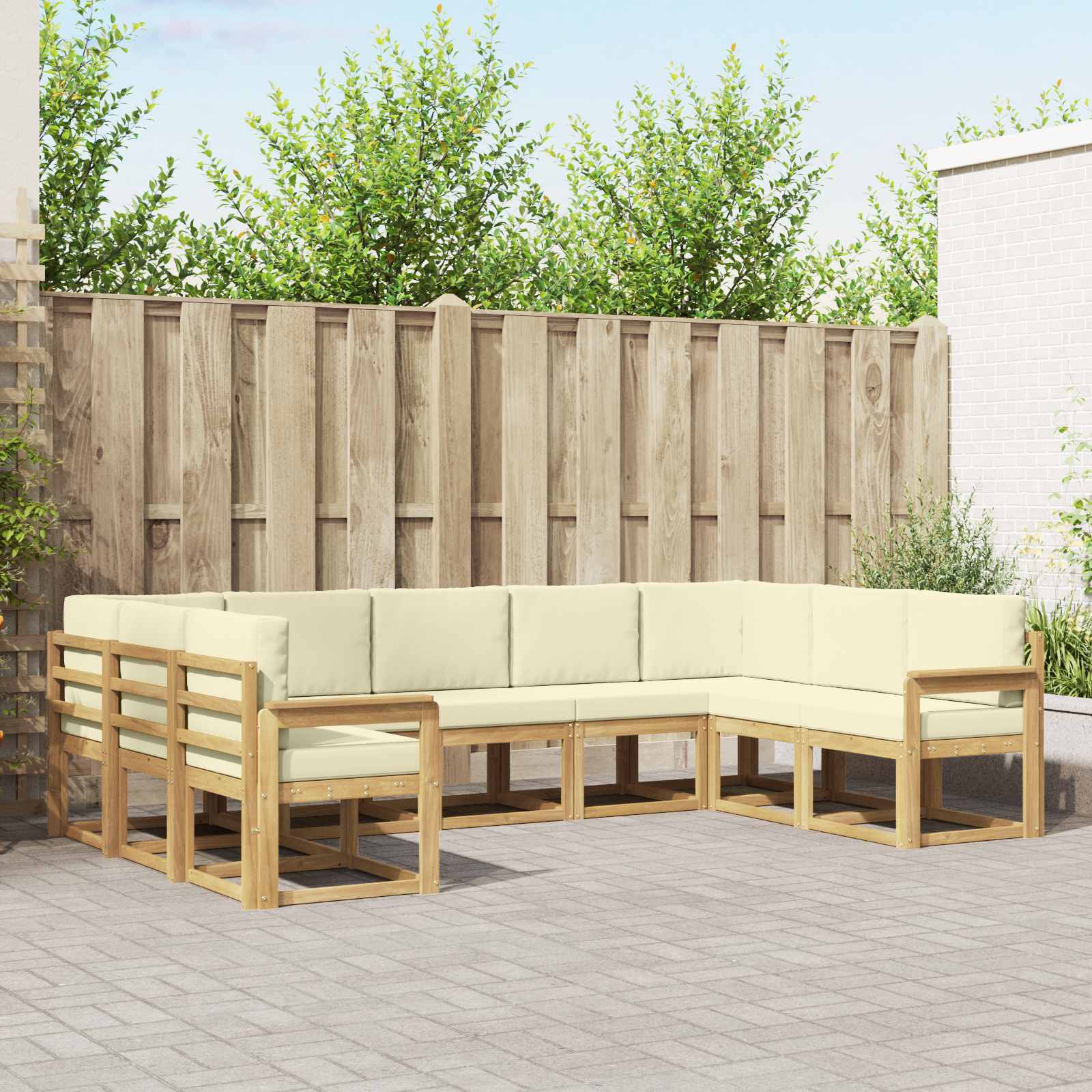 Conjunto de sofás de exterior con cojín 5 pcs Natural y Beige
