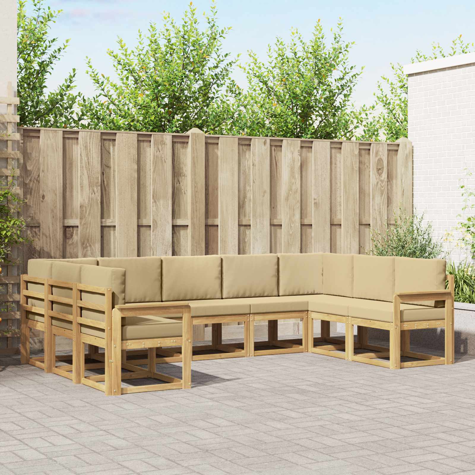 Conjunto de sofás de exterior con cojín 5 pcs Natural y Beige