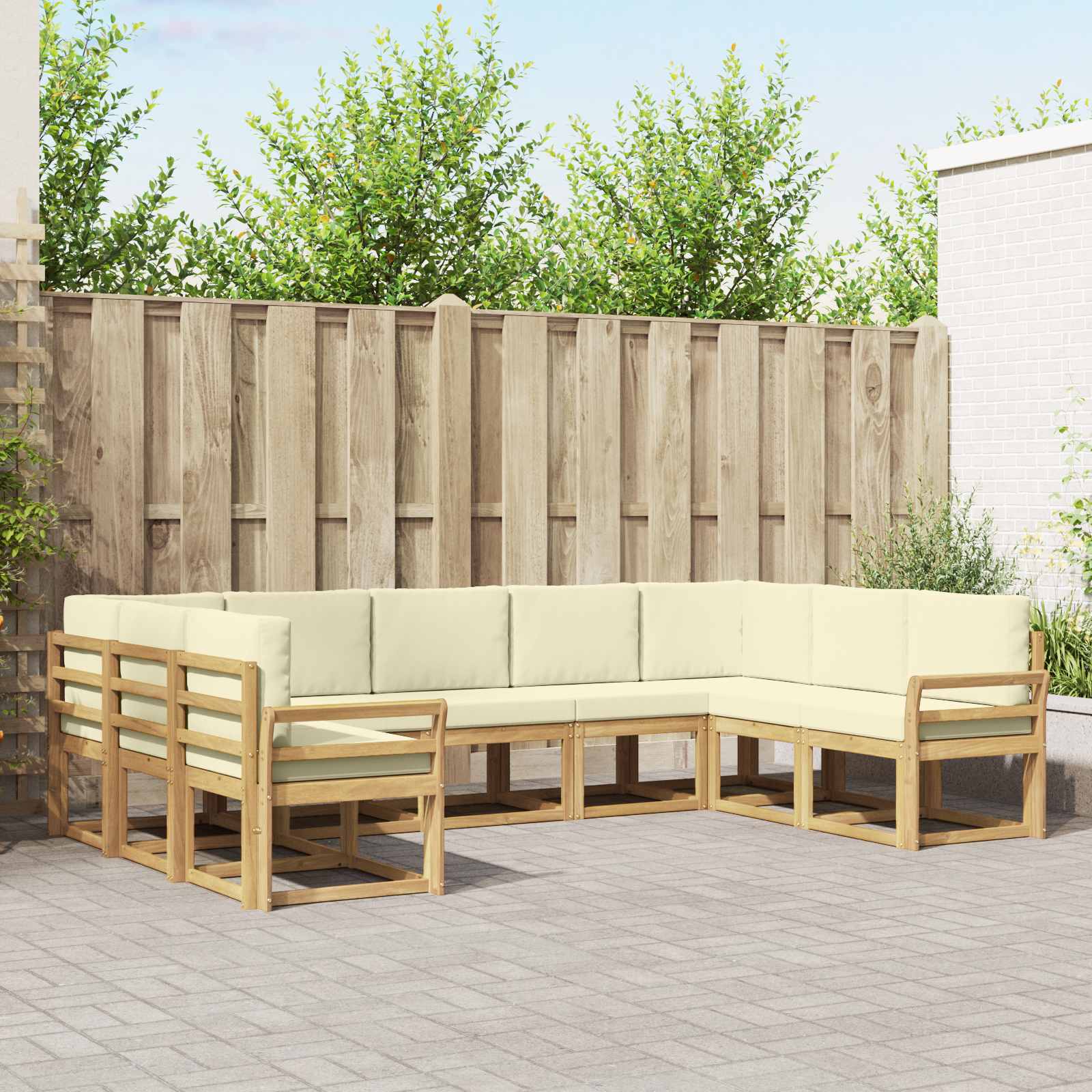 Conjunto de sofás de exterior con cojín 5 pcs Natural y Beige