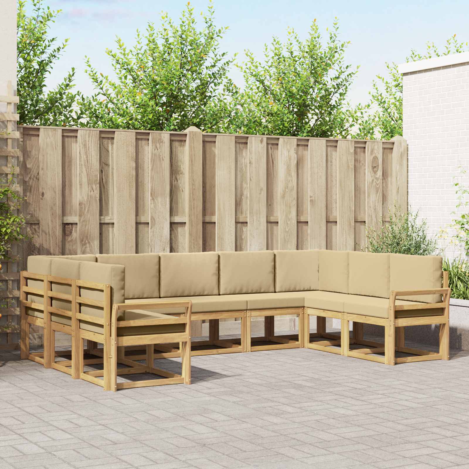 Conjunto de sofás de exterior con cojín 5 pcs Natural y Beige