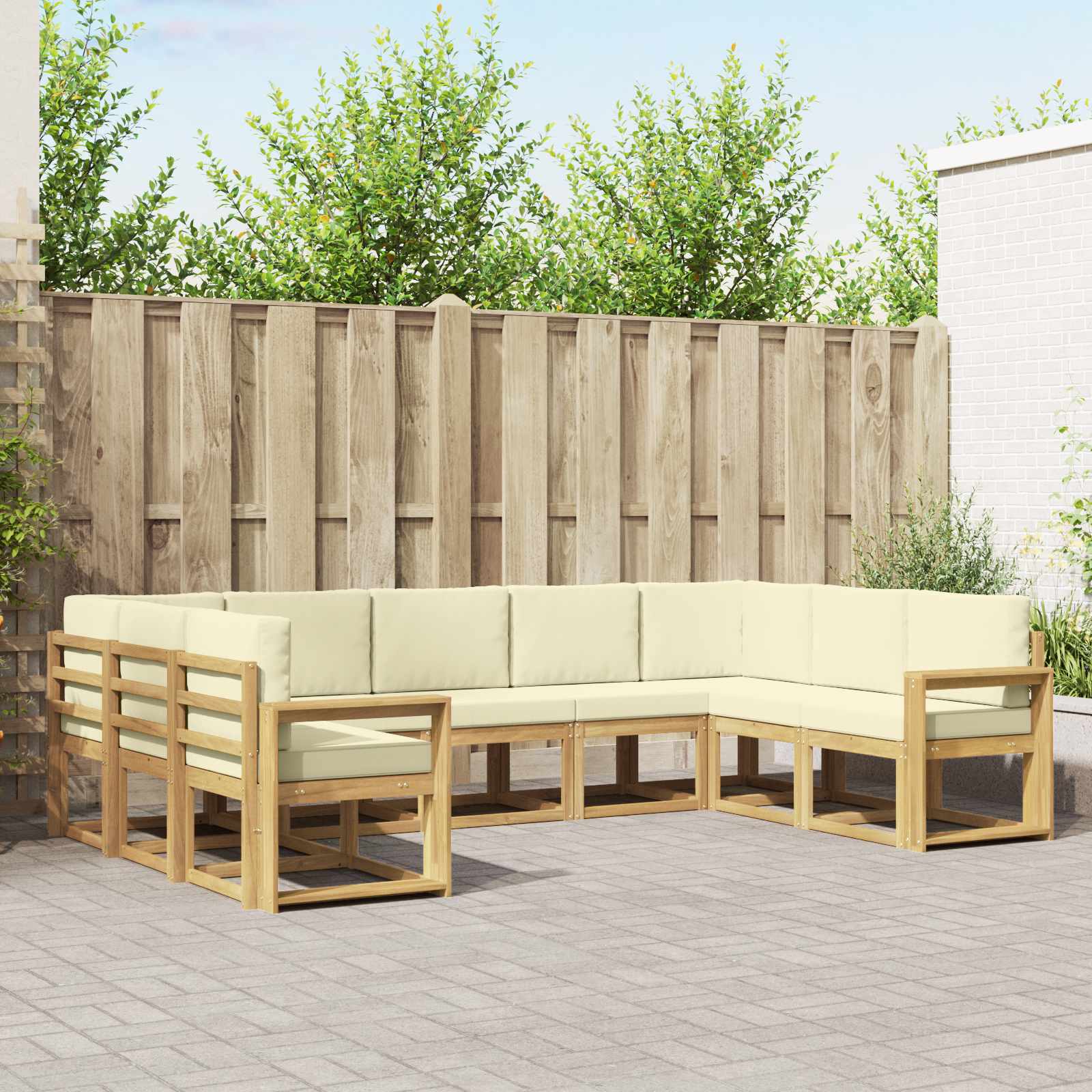 Conjunto de sofás de exterior con cojín 5 pcs Natural y Beige