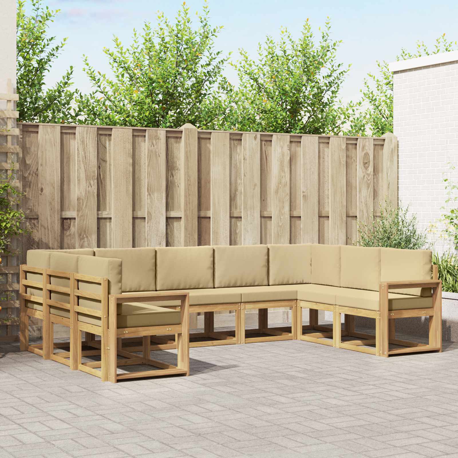 Conjunto de sofás de exterior con cojín 5 pcs Natural y Beige
