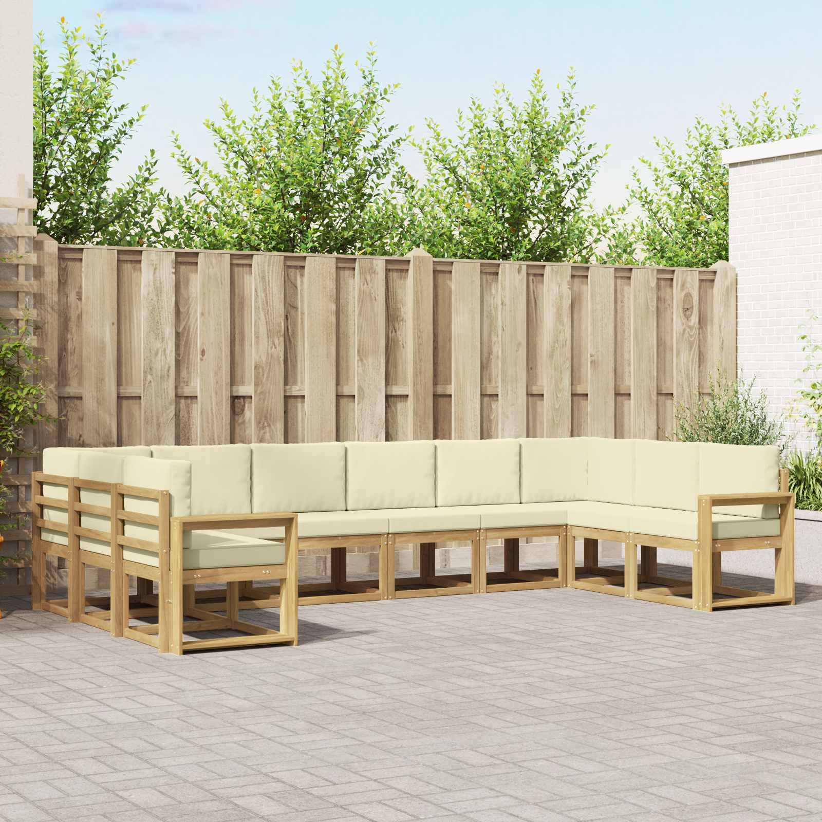 Conjunto de sofás de exterior con cojín 10 pcs Blanco y Crema