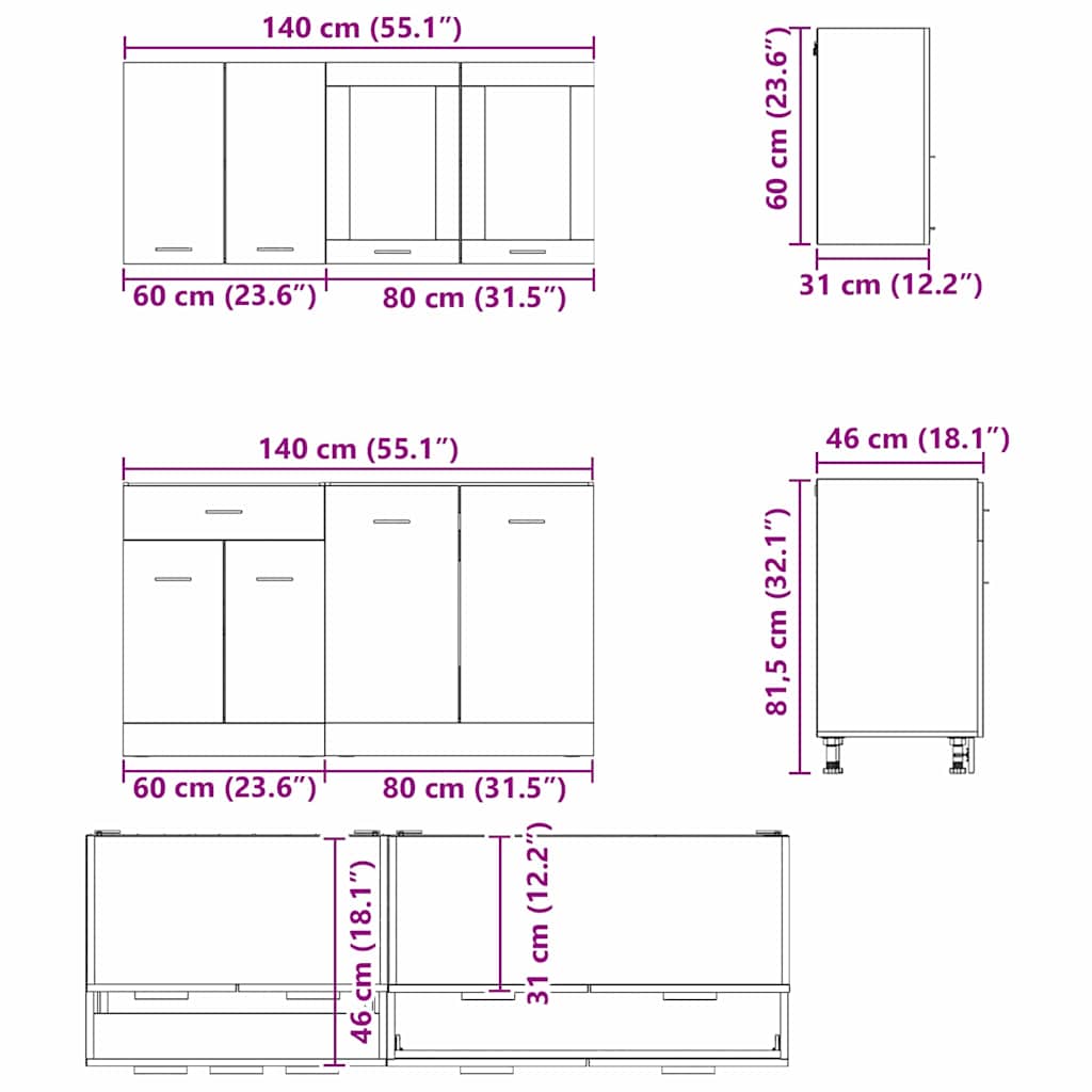Unidad de cocina Lyon 4 pcs Roble Ahumado Madera de ingeniería
