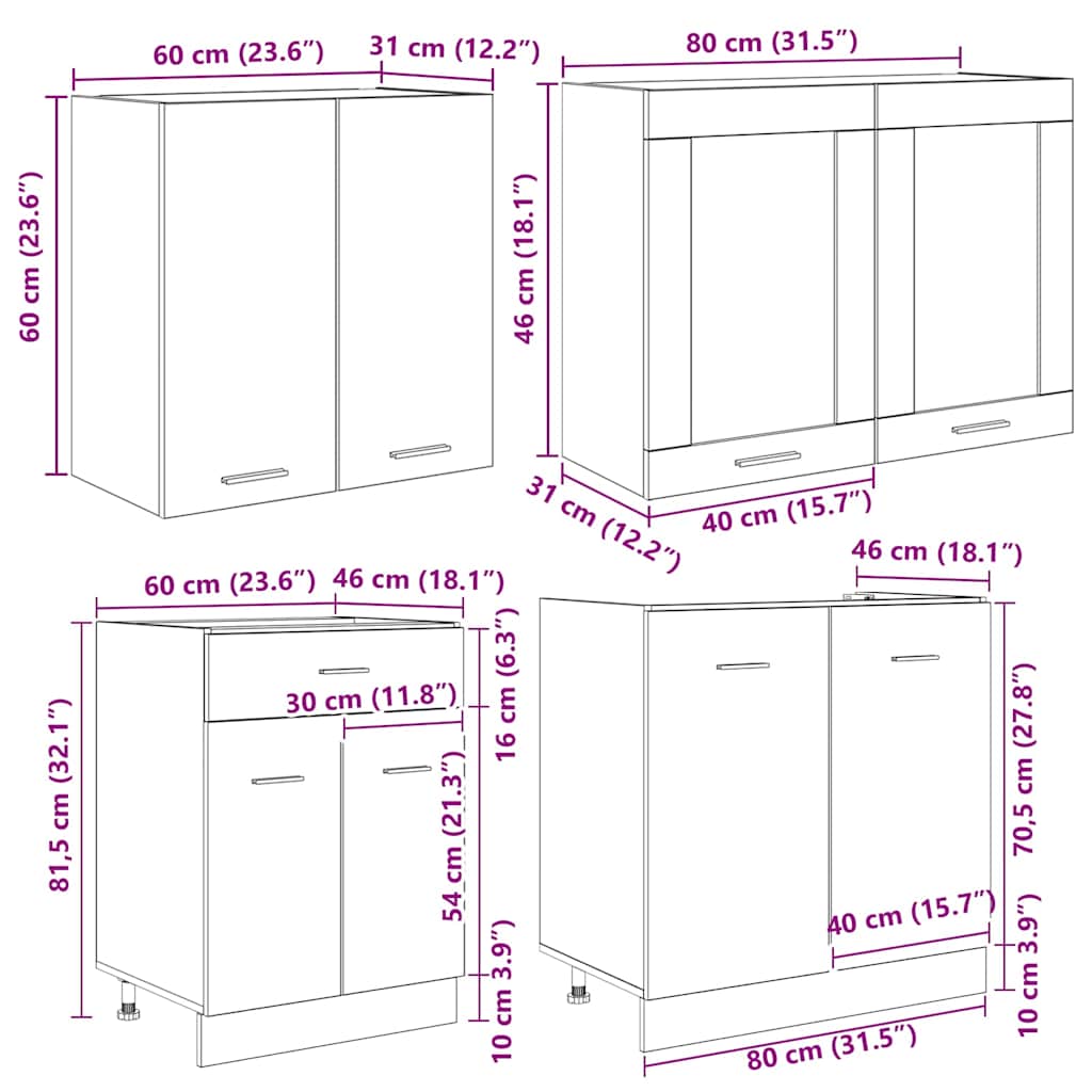 Unidad de cocina Lyon 4 pcs Roble Ahumado Madera de ingeniería
