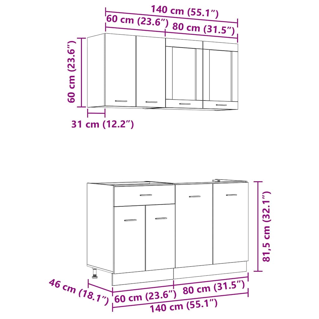 Unidad de cocina Lyon 4 pcs Roble Ahumado Madera de ingeniería