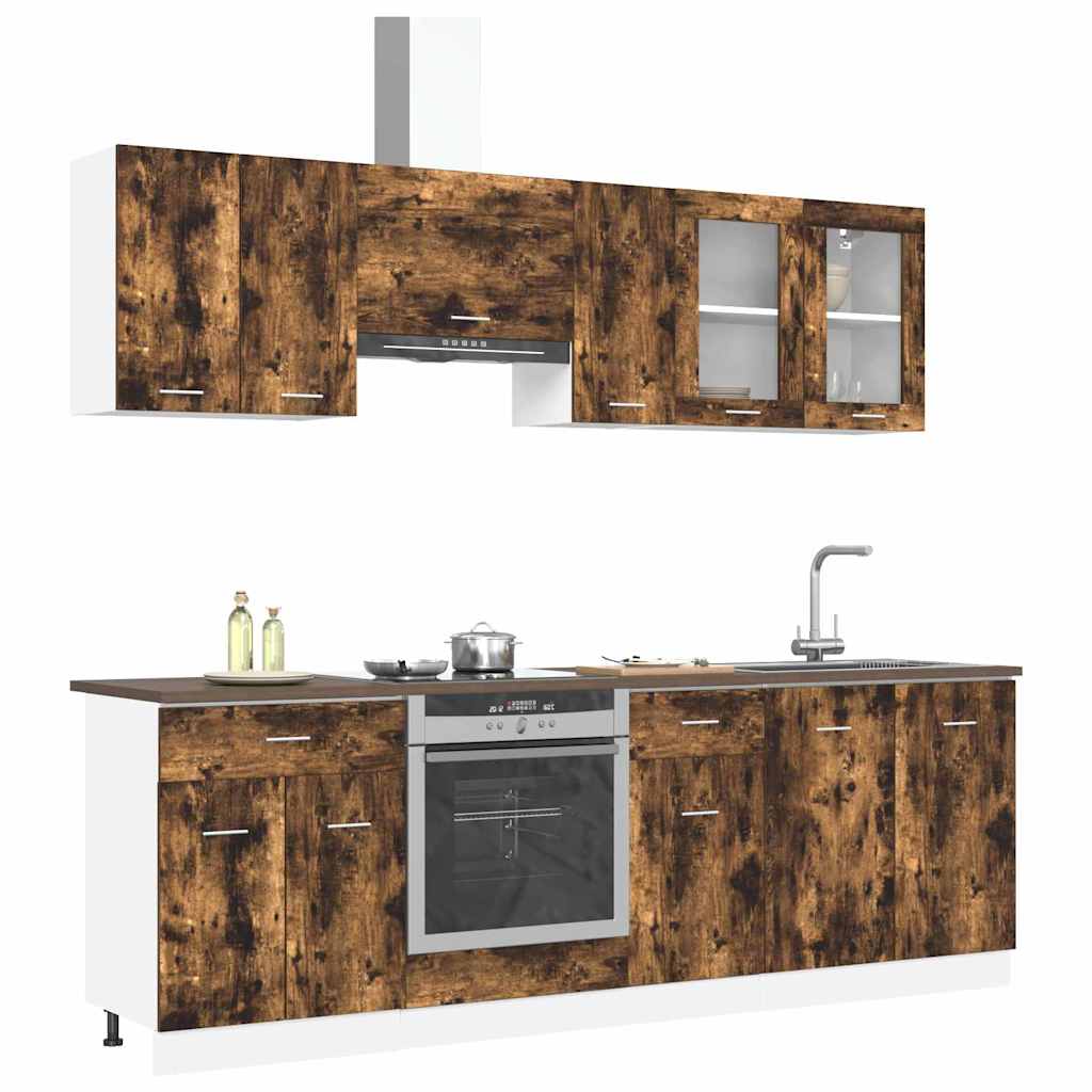 Juegos de muebles de cocina con cajón Lyon 8 pcs Roble ahumado