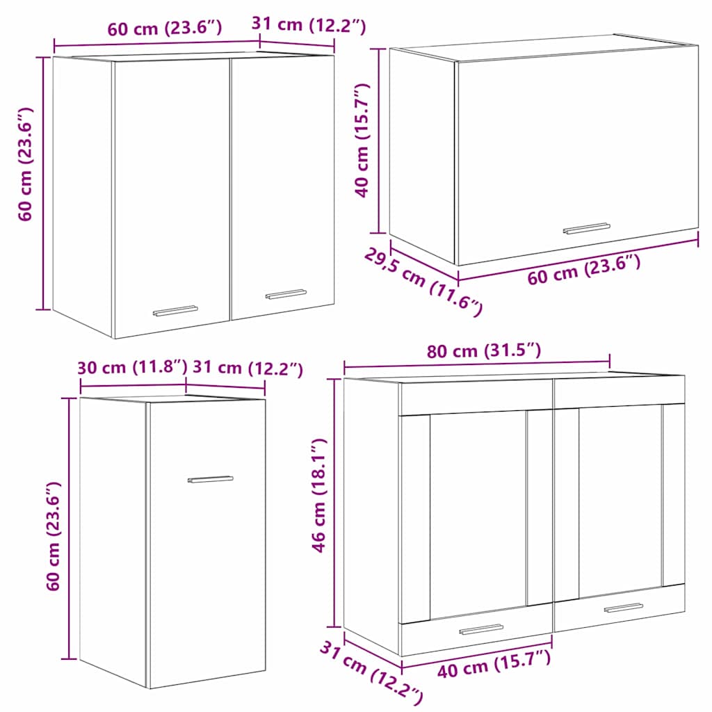 Juegos de muebles de cocina con cajón Lyon 8 pcs Roble ahumado