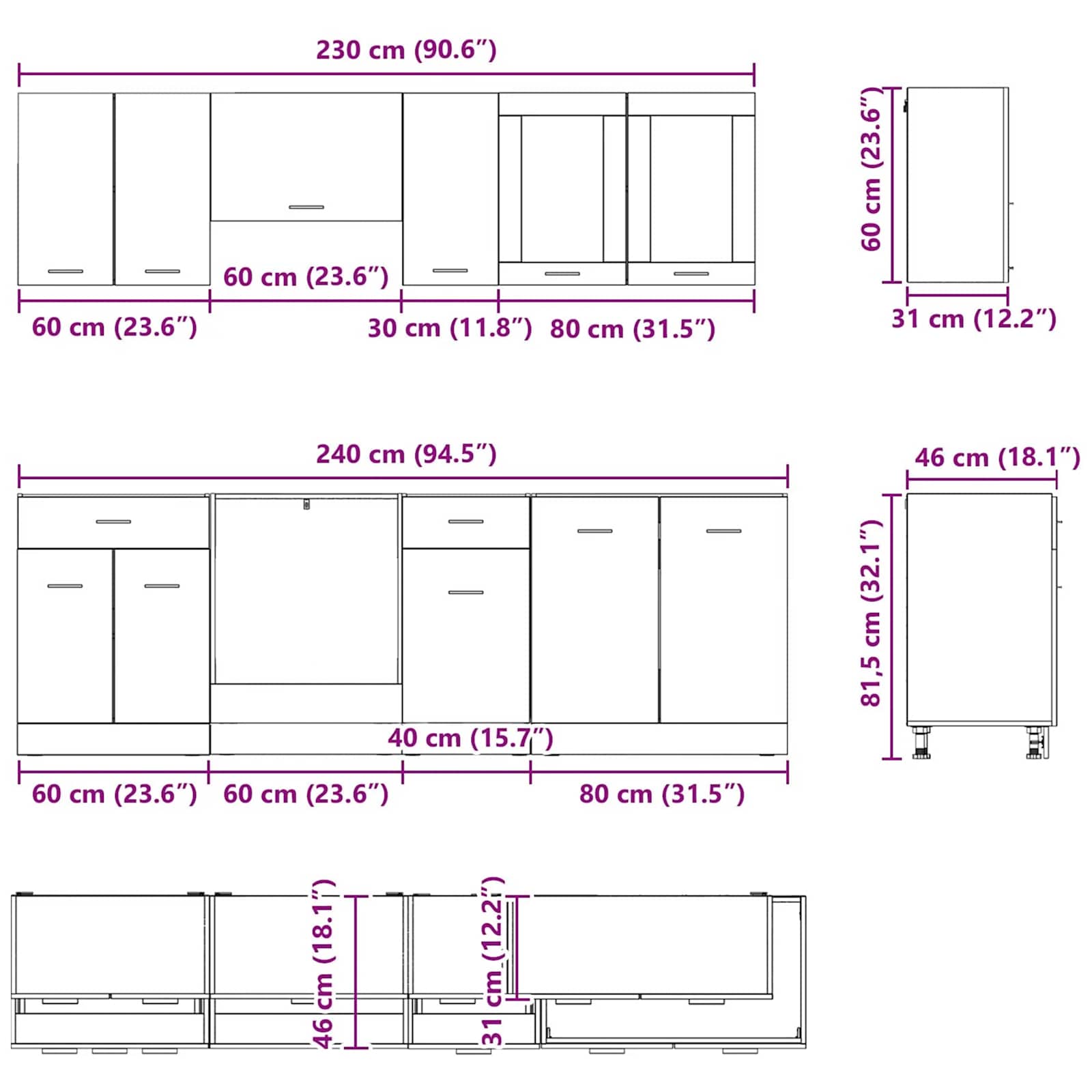 Juegos de muebles de cocina con cajón Lyon 8 pcs Roble ahumado
