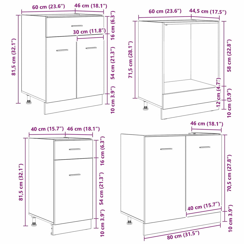 Juegos de muebles de cocina con cajón Lyon 8 pcs Roble ahumado