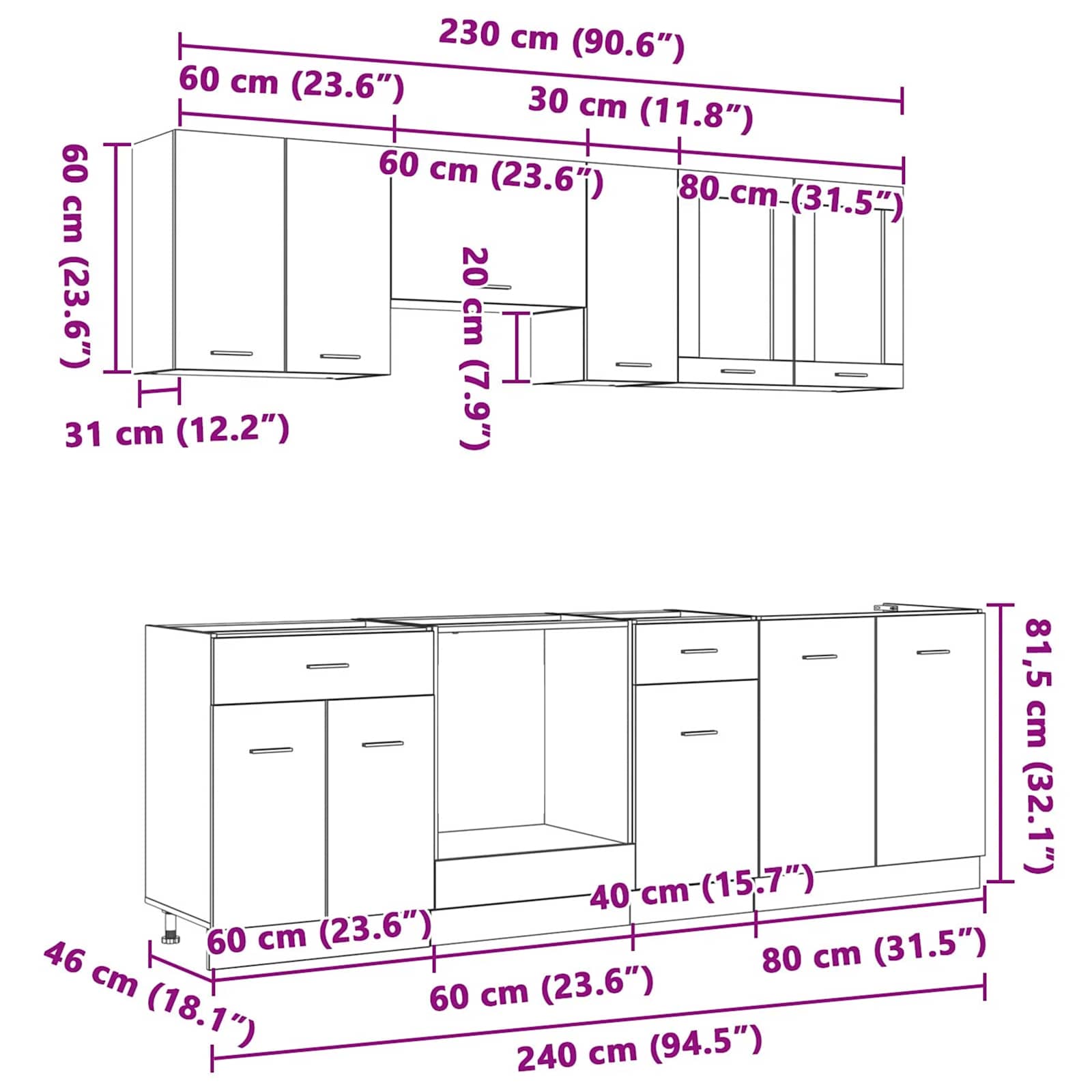 Juegos de muebles de cocina con cajón Lyon 8 pcs Roble ahumado