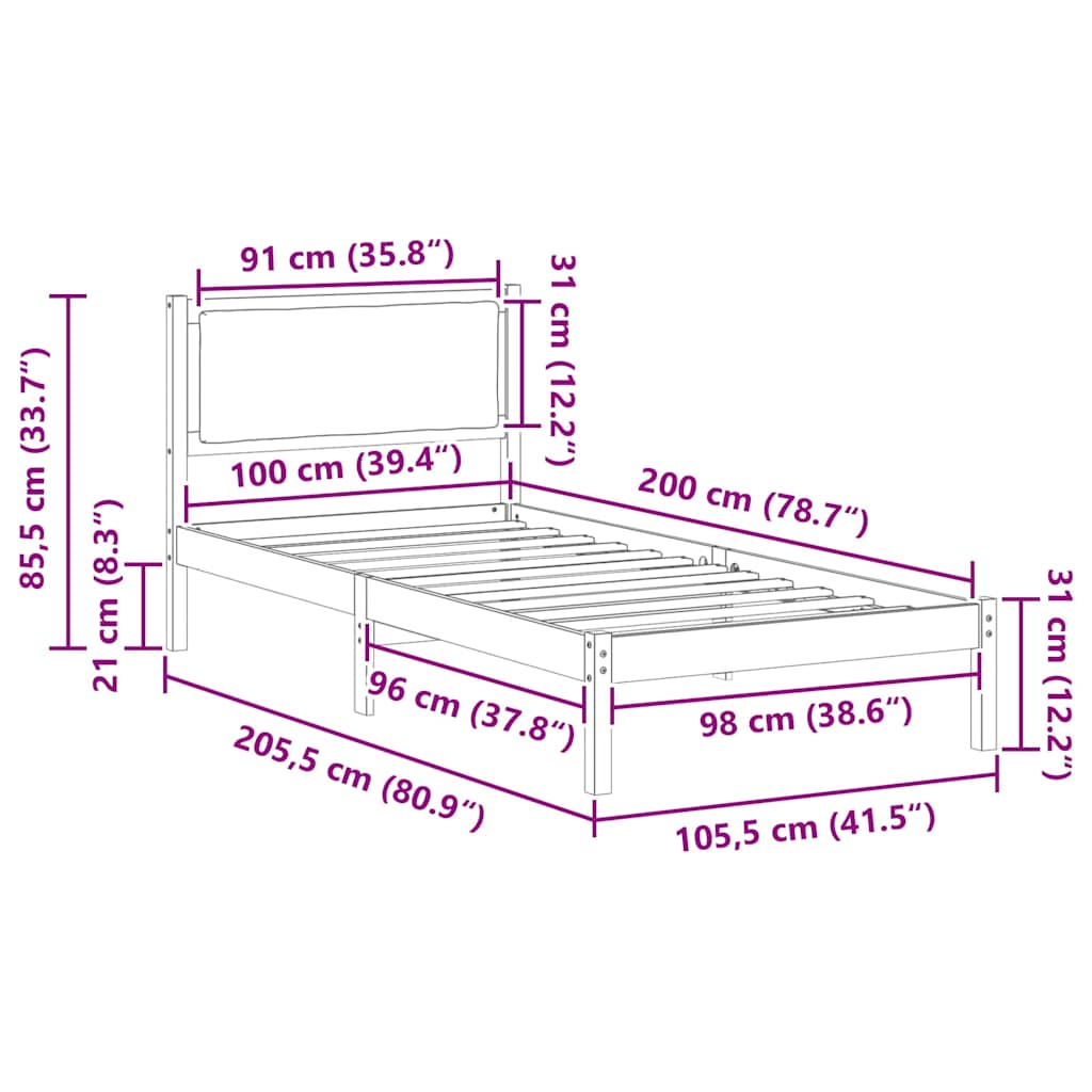 Estructura de cama con cabecera Gris Claro 100 x 200 cm