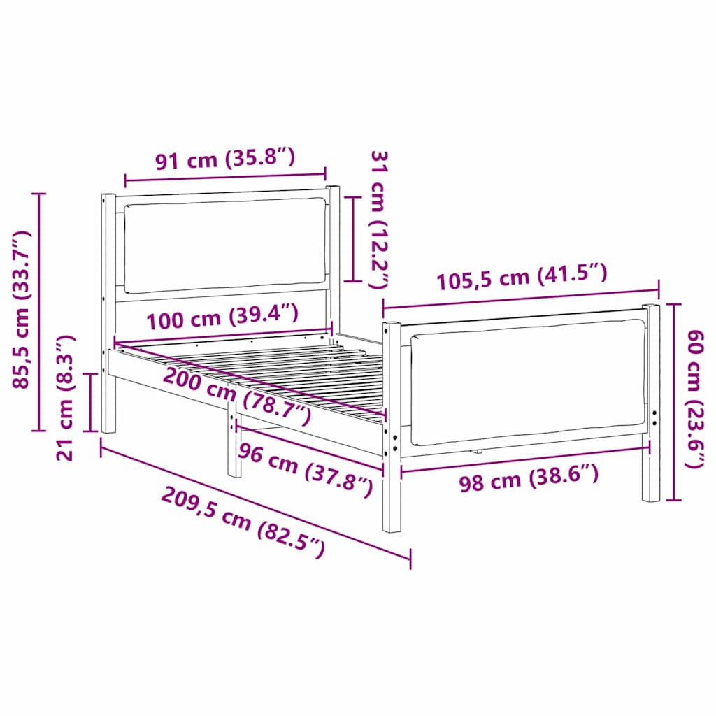 Estructura de cama con cabecera Gris Claro 100 x 200 cm tela