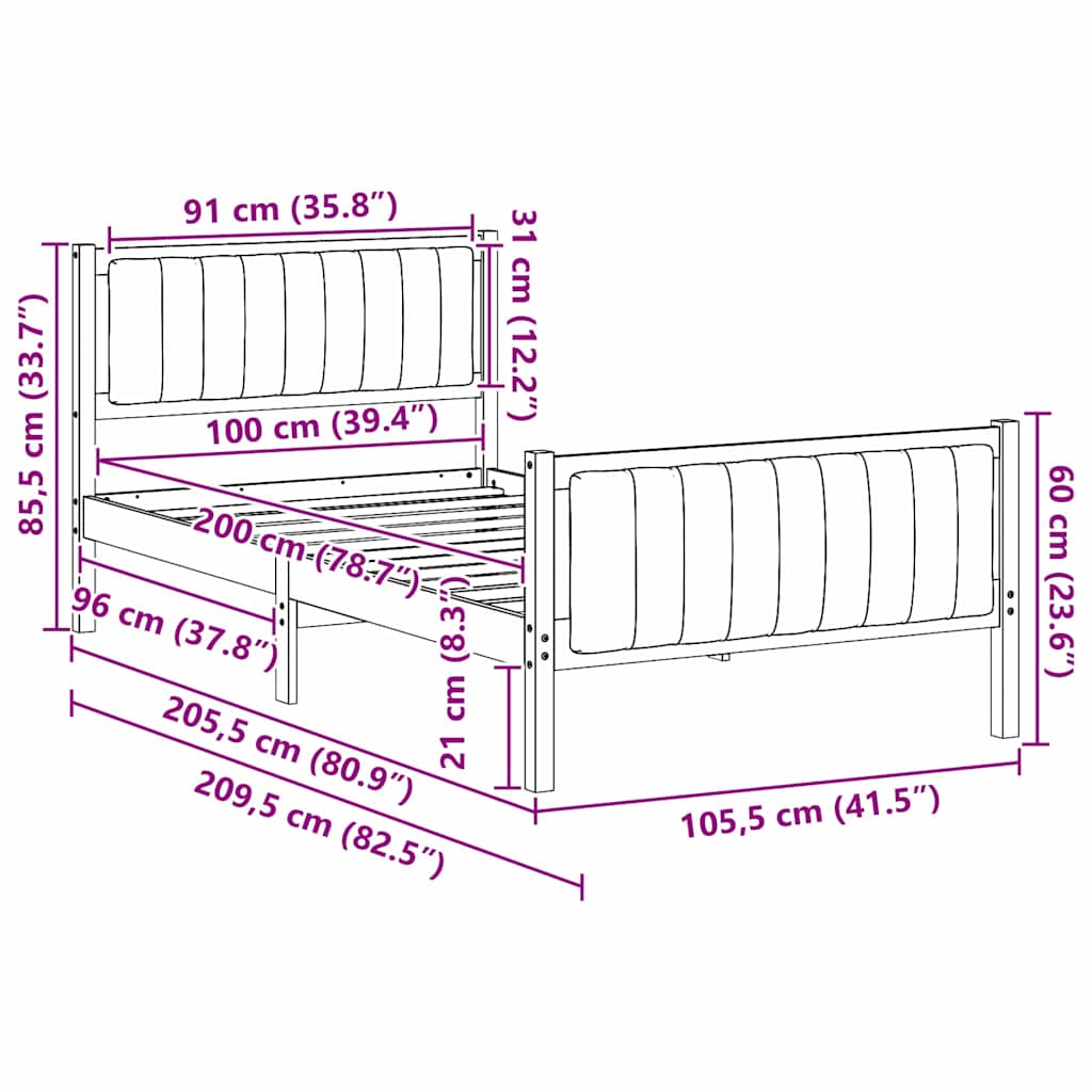 Estructura de cama Marrón y gris claro 100 x 200 cm
