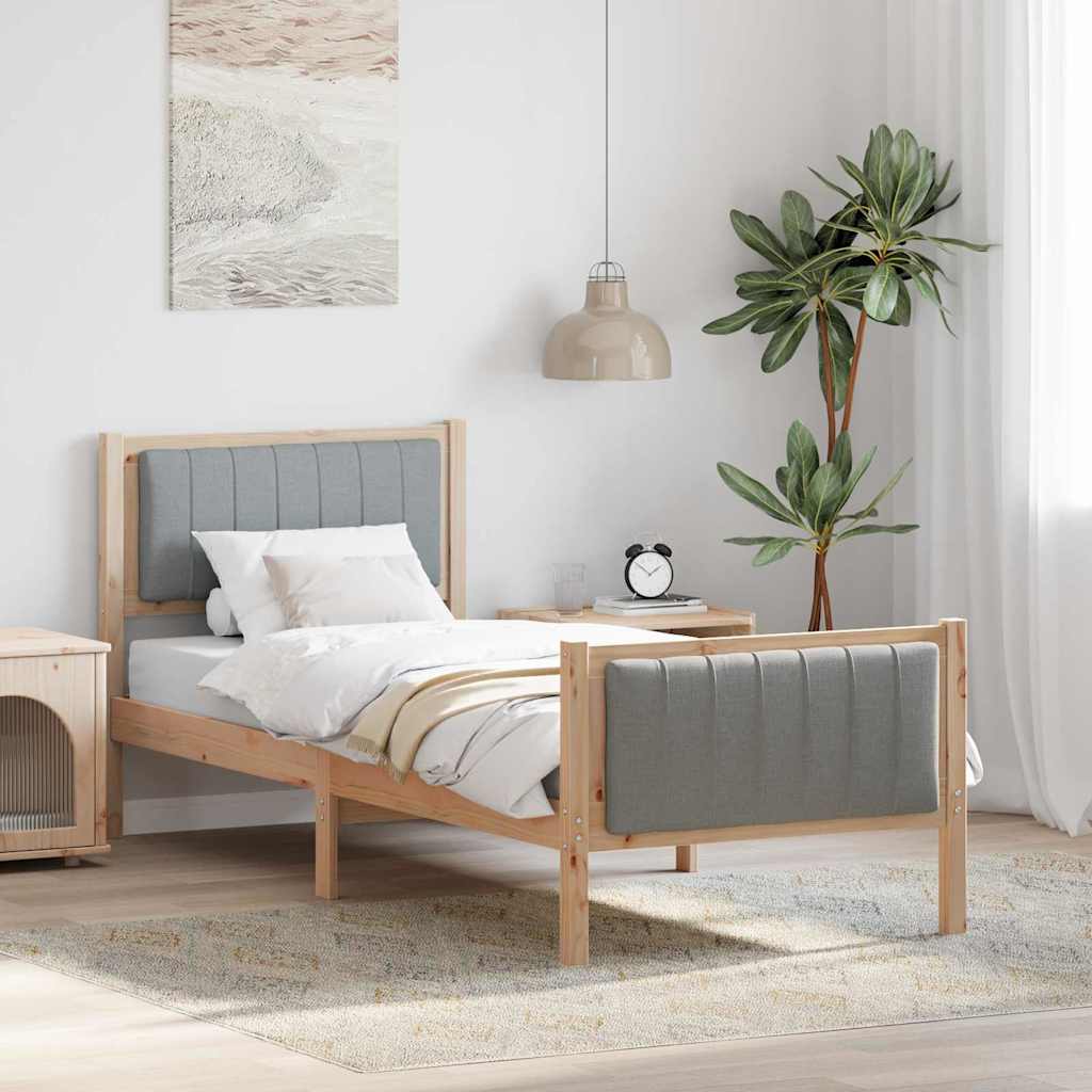 Estrutura de cama com cabeceira Castanho e cinzento-claro 75 x 190 cm