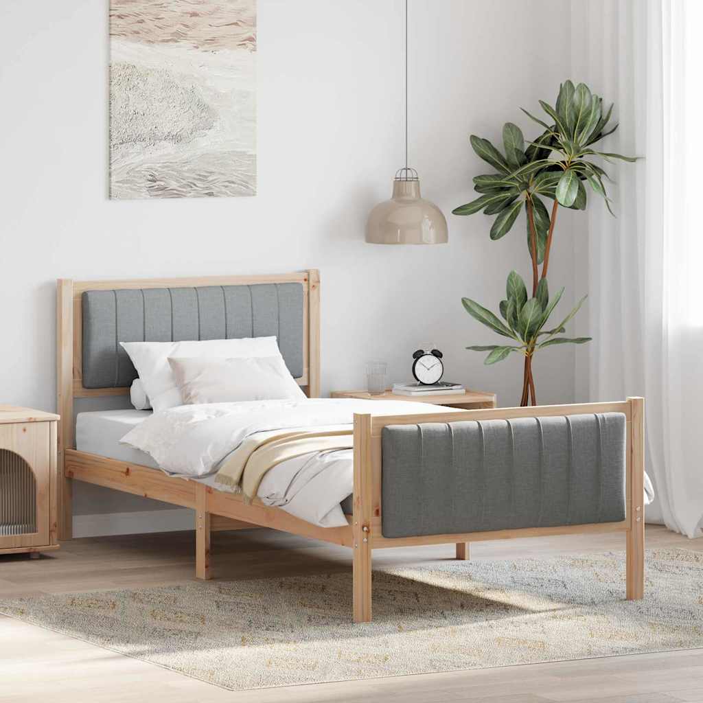 Estrutura de cama com cabeceira Castanho e cinzento-claro 75 x 190 cm
