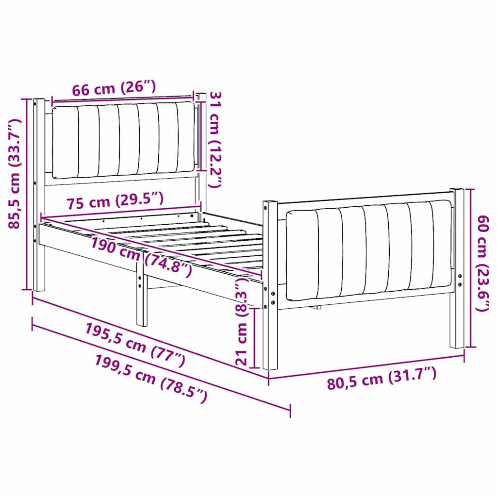 Estructura de cama con cabecera Marrón y gris claro 75 x 190 cm
