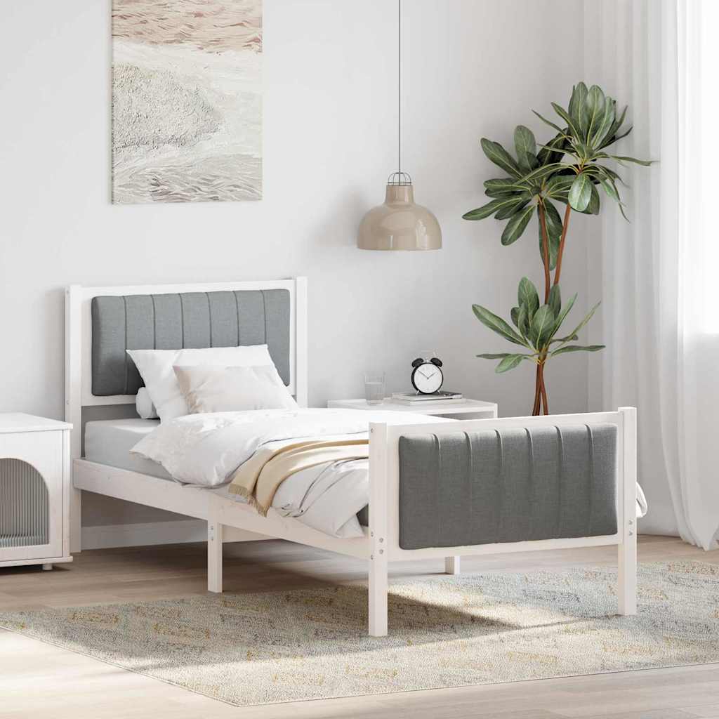Estrutura de cama com cabeceira Castanho e cinzento-claro 75 x 190 cm
