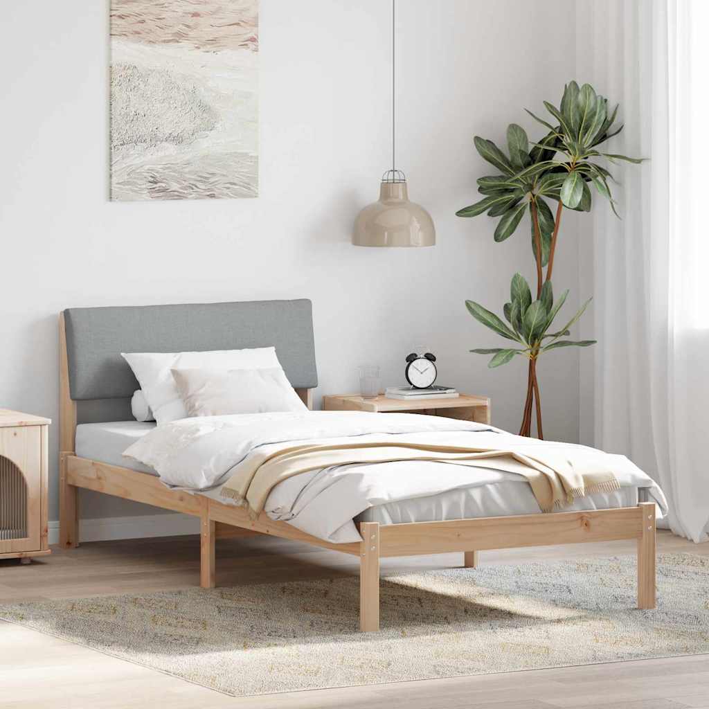 Estrutura de cama com cabeceira castanha e cinzento claro 75 x 190 cm
