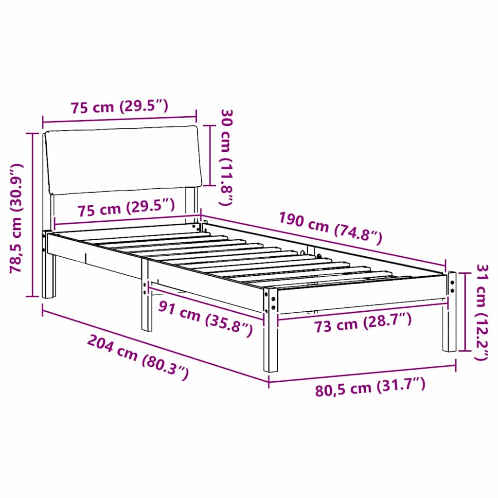Estructura de cama con cabecera Marrón y gris claro 75 x 190 cm