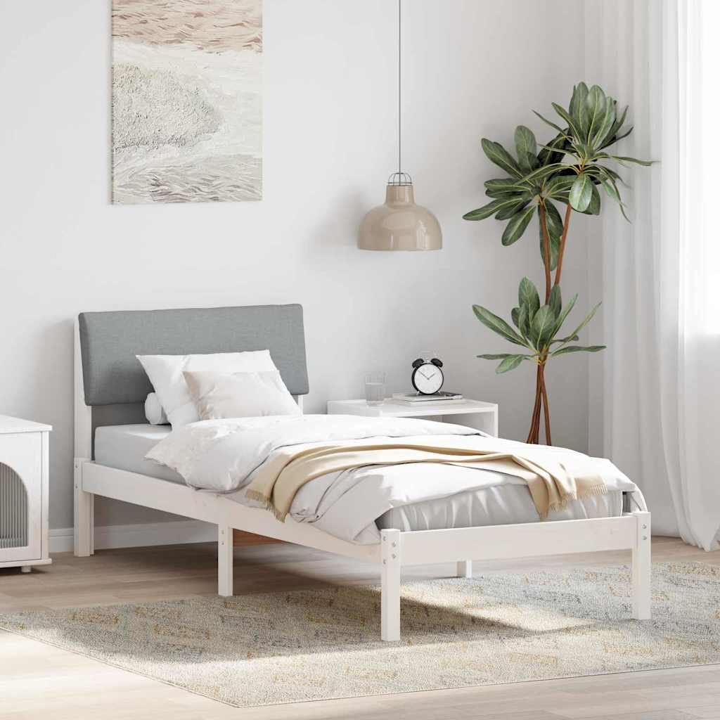 Estrutura de cama com cabeceira castanha e cinzento claro 75 x 190 cm