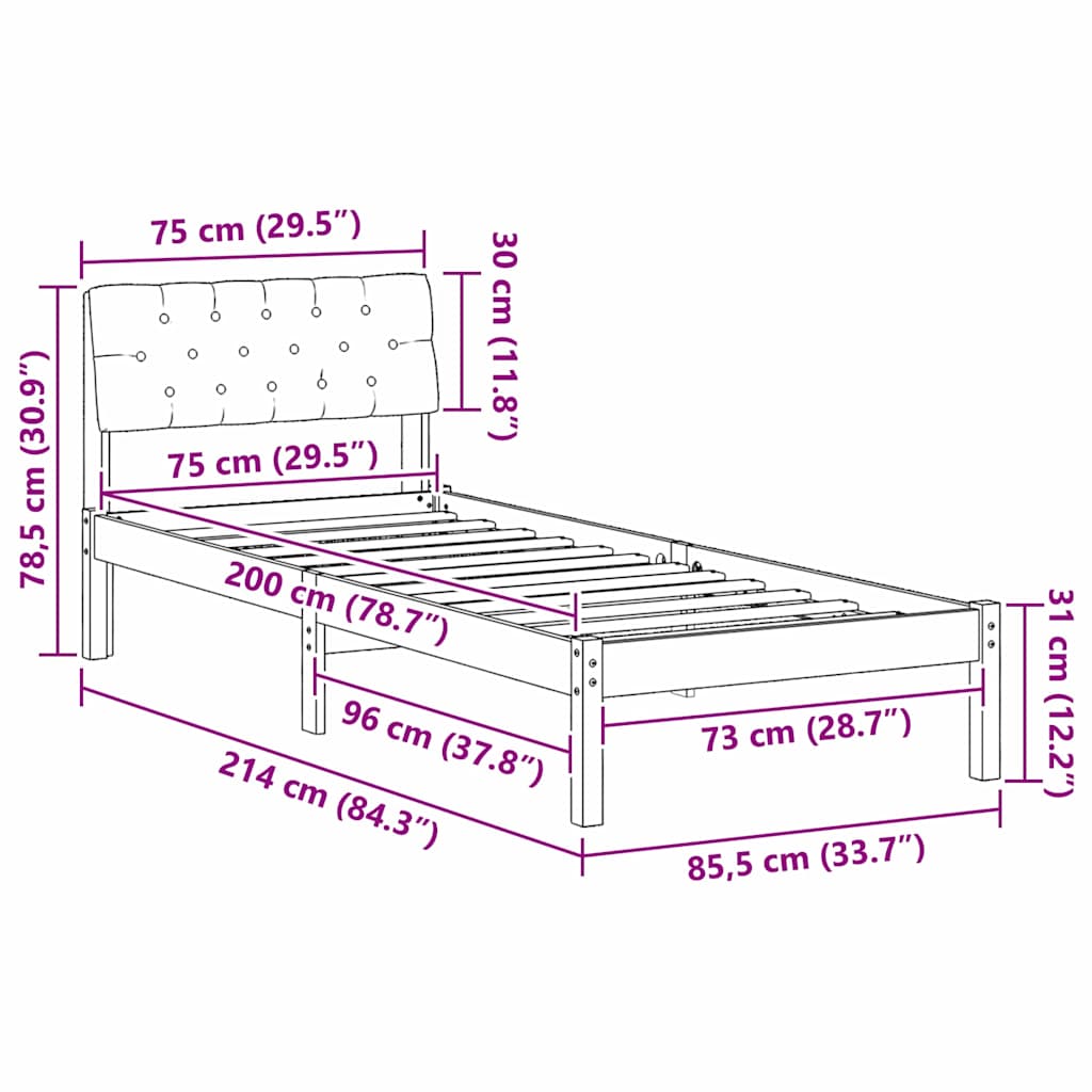 Estructura de cama con cabecera Marrón y gris claro 75 x 190 cm