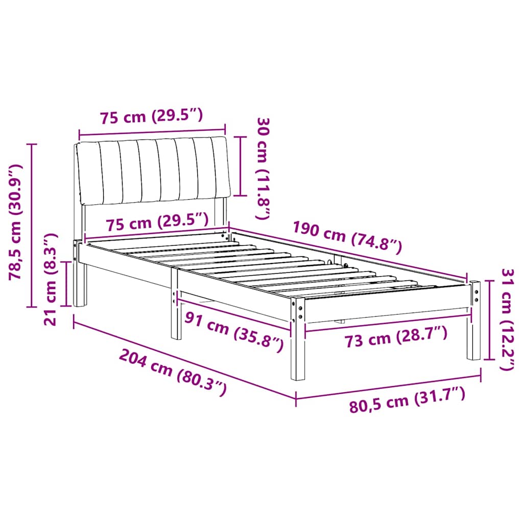 Estructura de cama con cabecera Marrón y gris claro 75 x 190 cm