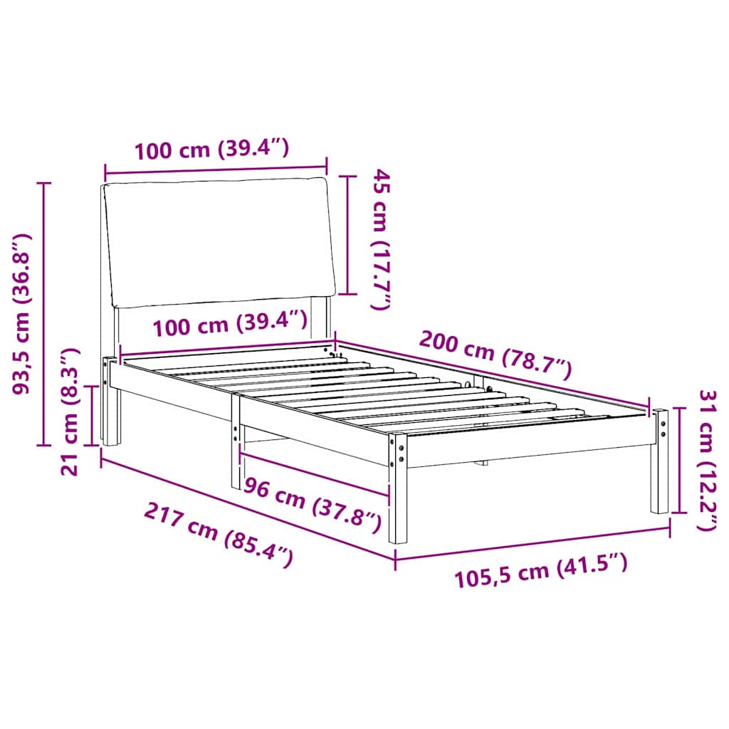 Estructura de cama con cabecera Marrón y negro 100 x 200 cm
