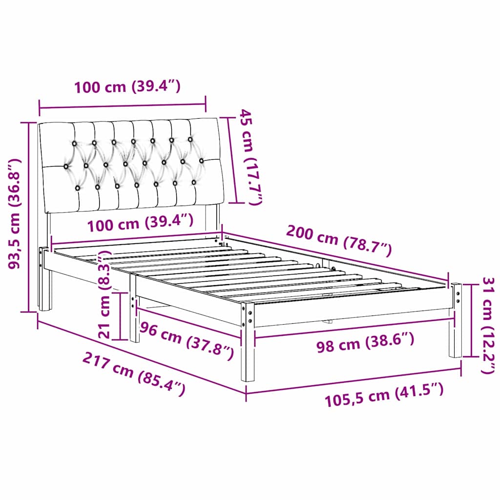 Estructura de Cama con Cabecera Tapizada 100 x 200 cm