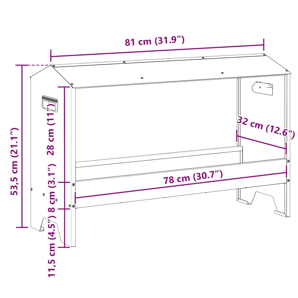 Canalón de alimentación para pollos Negro 81 x 32 x 53,5 cm