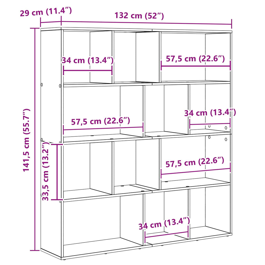 Librería Roble Negro 132 x 29 x 141,5 cm Madera de ingeniería
