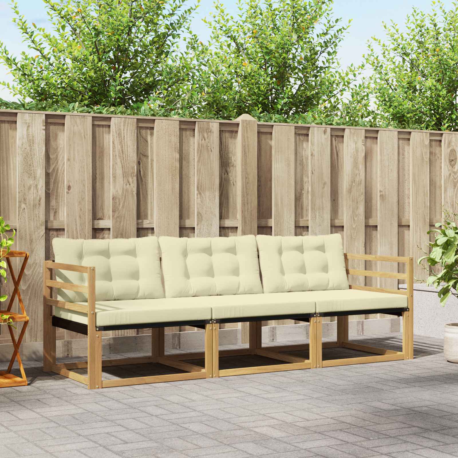 Conjunto de sofás de exterior con cojín 10 pcs Blanco y Crema