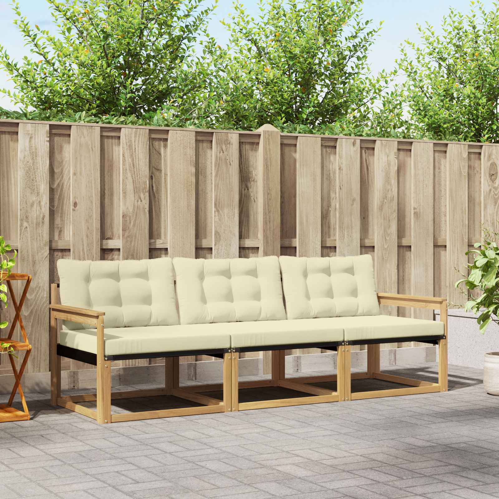 Conjunto de sofás de exterior con cojín 10 pcs Blanco y Crema
