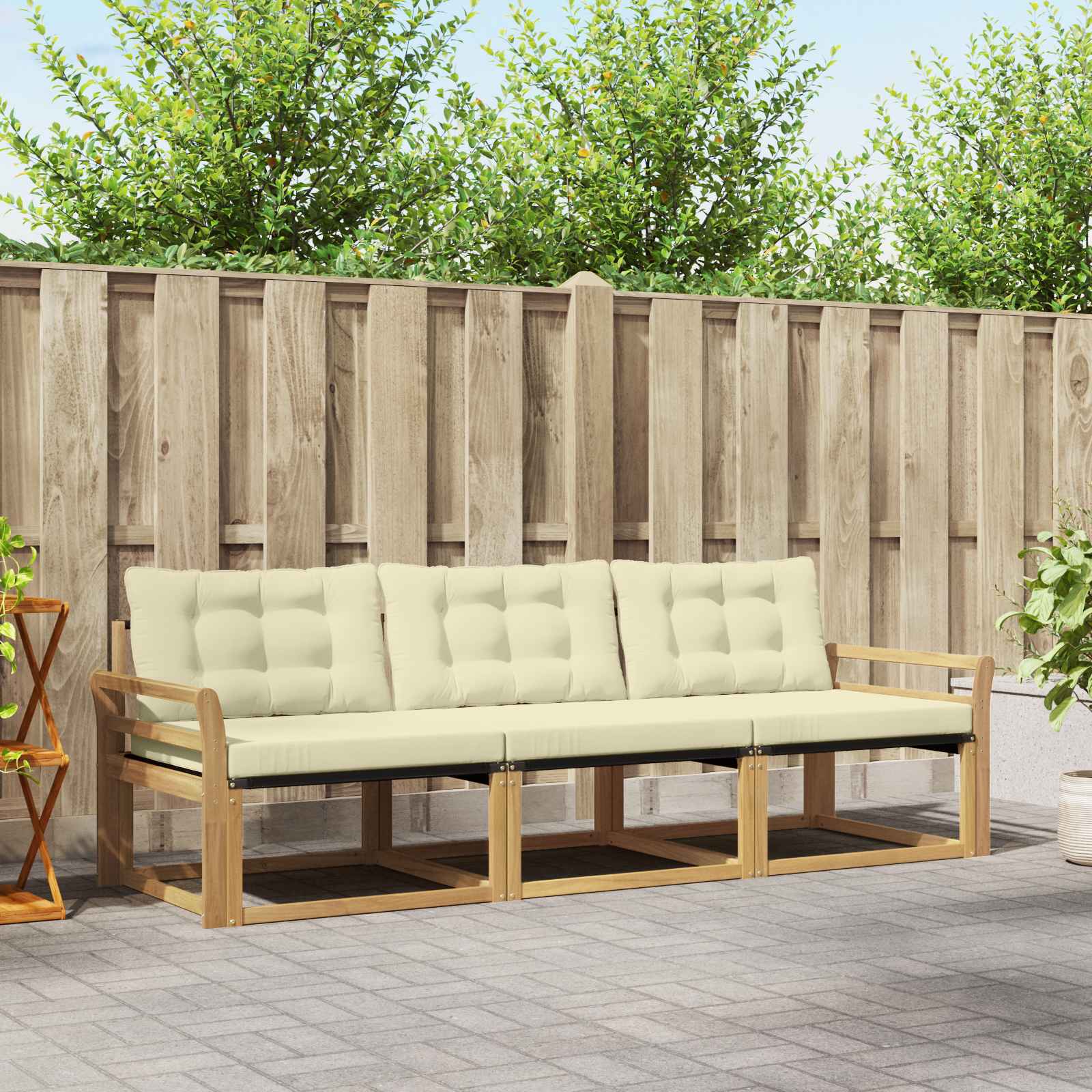 Conjunto de sofás de exterior con cojín 10 pcs Blanco y Crema
